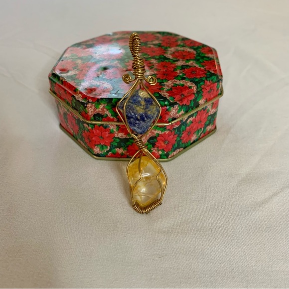 Citrine and Sodalite Wire Wrapped Pendant - Picture 2 of 3